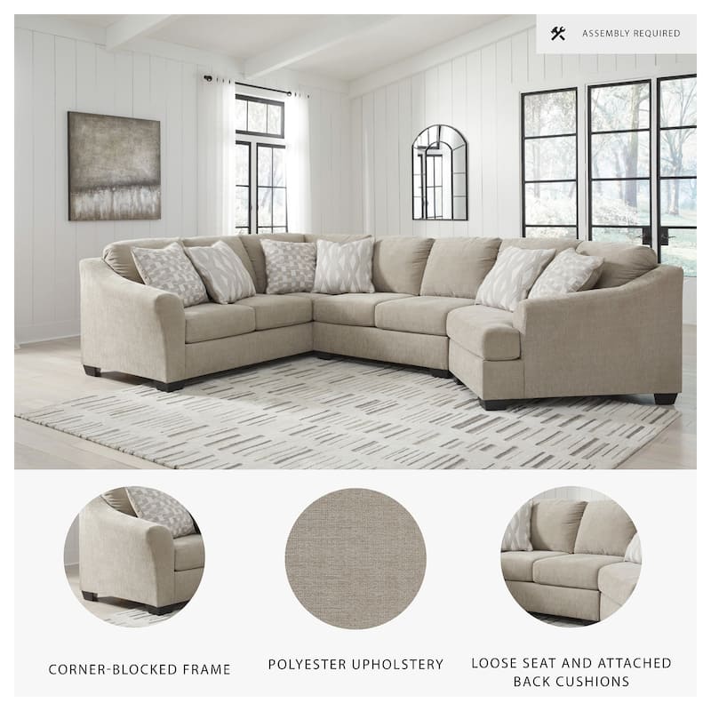 Signature Design by Ashley Brogan Bay Beige 3-Piece Sectional with Cuddler