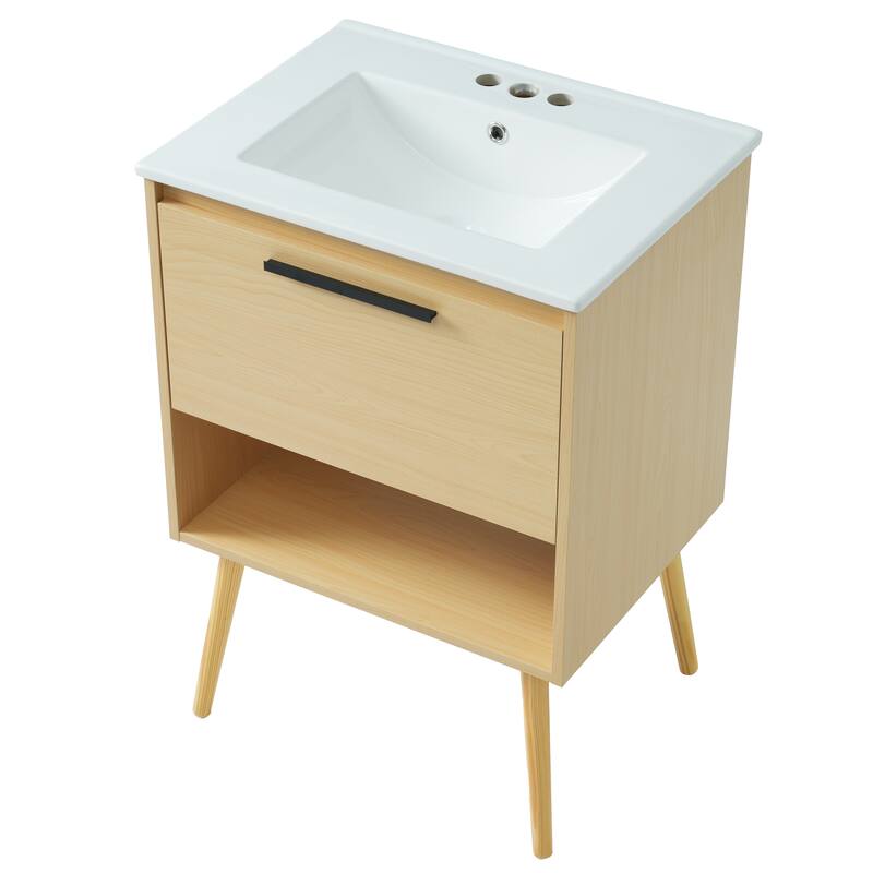 GDFStudio - Elias 24" Bathroom Vanity with Sink, Freestanding Cabinet with Drawer and Open Storage