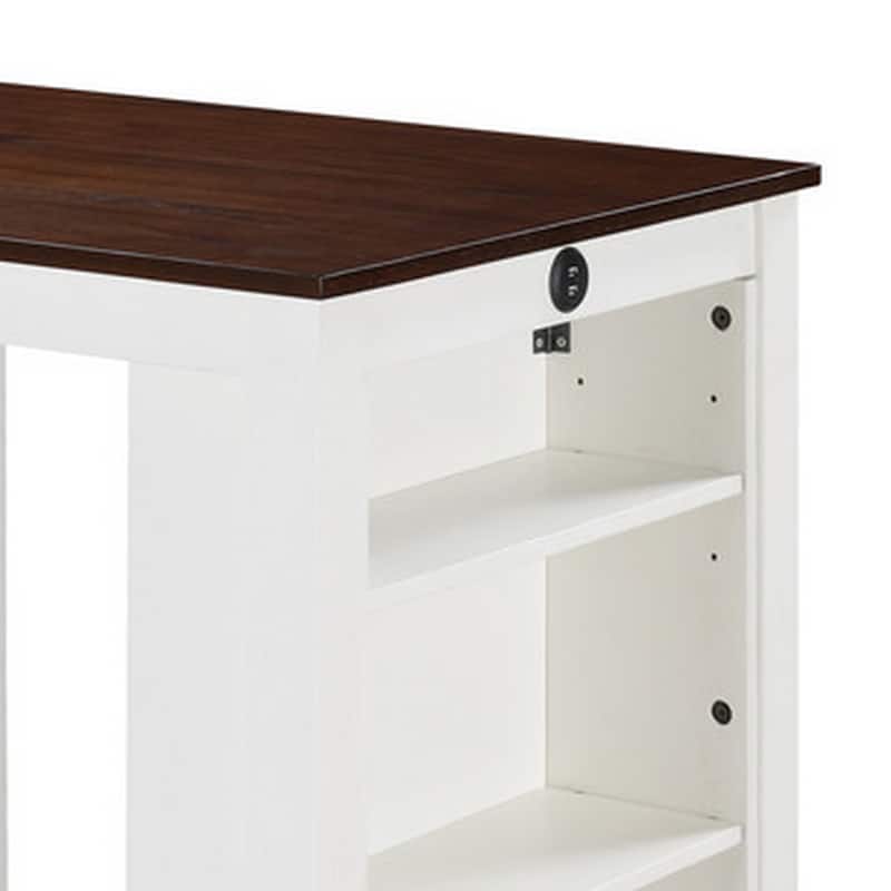 36 Inch Counter Height Small Dining Table with Shelves, USB Port, White - Brown+White