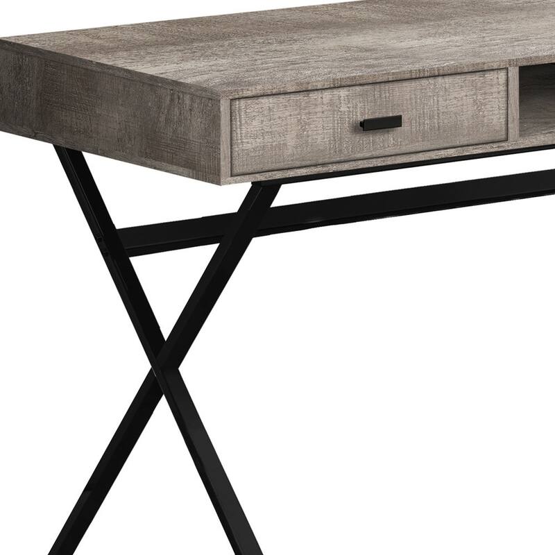Taupe Wood Computer Desk with 2 Drawers and Black Metal Base