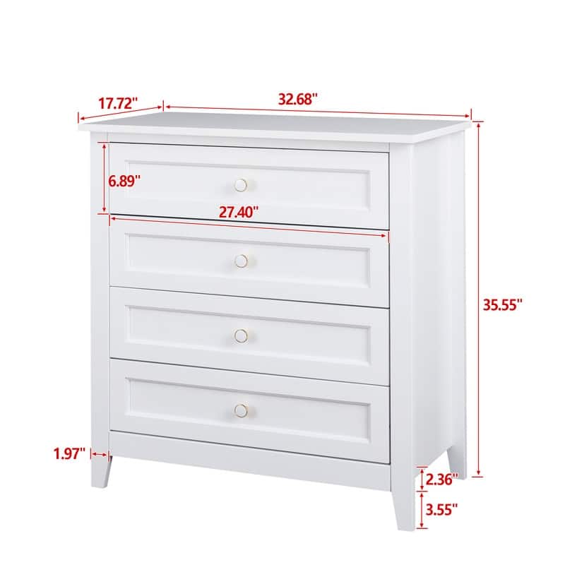 Retro 4-Drawer Dresser, Storage Cabinet with Round Handle, Organizer ...