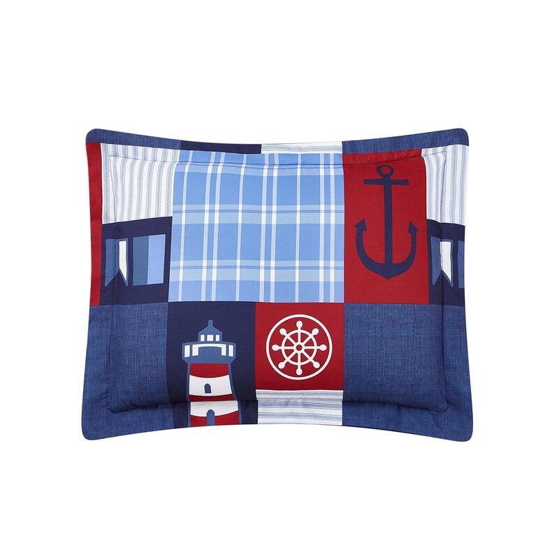 DESIGN STUDIO Nautical Patch Blue Ultra Soft Microfiber Reversible Comforter Set