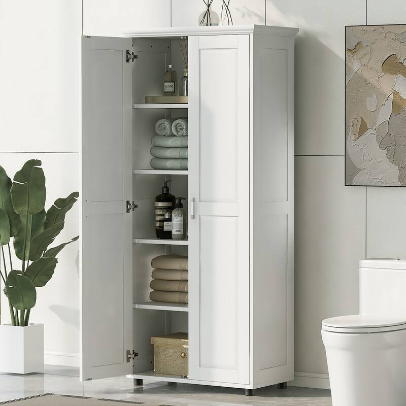 Storage Cabinet with Two Doors for Bathroom,Office,Adjustable Shelf,MDF Board - White