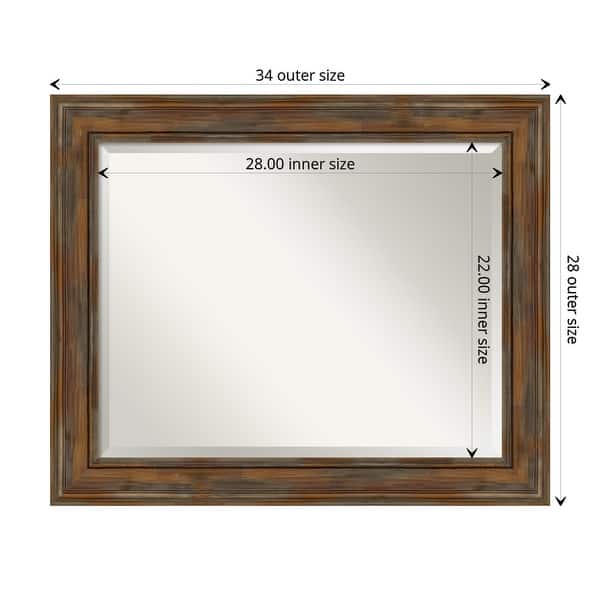dimension image slide 0 of 4, Beveled Wood Wall Mirror - Alexandria Rustic Brown Frame