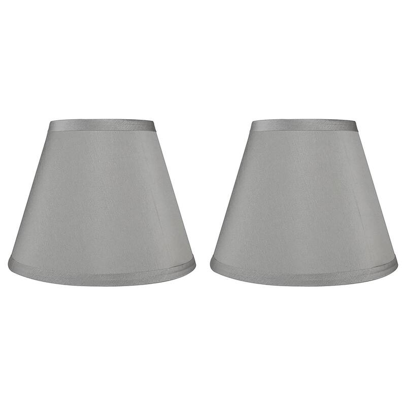 Hardback Faux Silk Conical Lamp Shade, 5 inch Top, 9 inch Bottom, 7 inch Slant - Set of 2 - Silver Silk