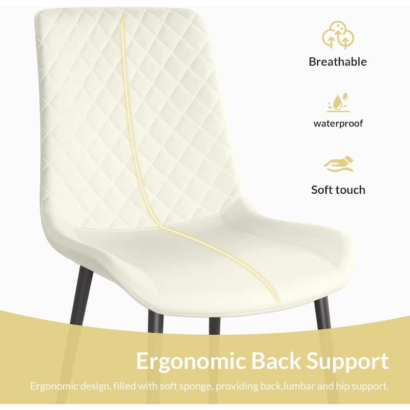 White PU Leather Dining Chair Set of 4 with Metal Legs