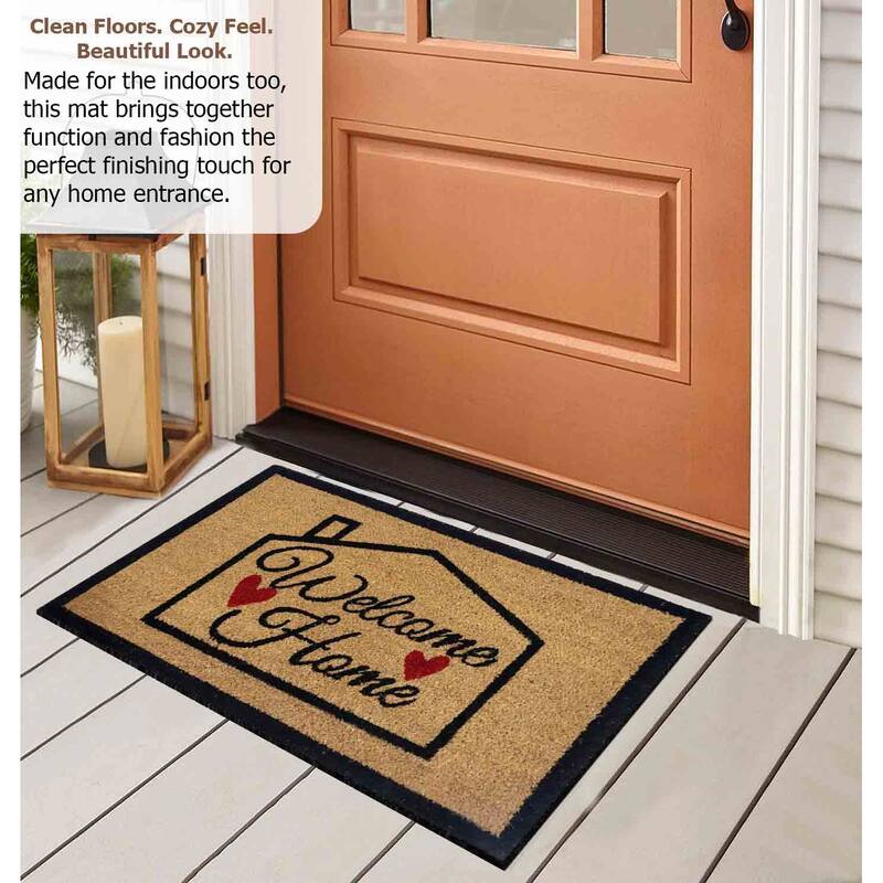 Gardenised Heavy Duty Coco Coir Doormat Non Slip PVC Baking Embossed Welcome Design Natural Coconut Fiber Floor Mat 18x30"