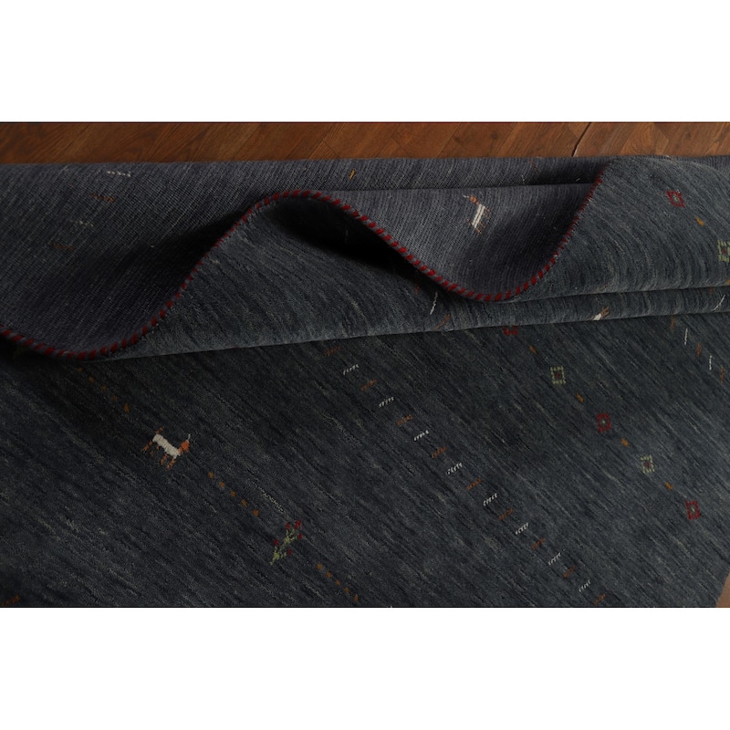 Tribal Gabbeh Area Rug Handmade Oriental Blue Wool Carpet - 5'2" x 7'11"