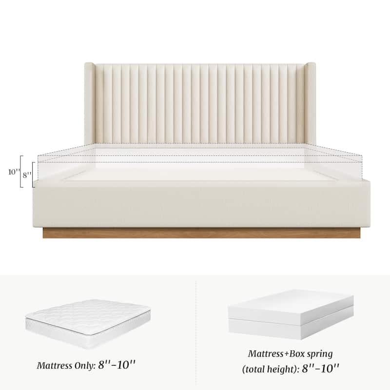 Wooden Upholstered Platform Bed with Padded Headboard-Queen/King Size