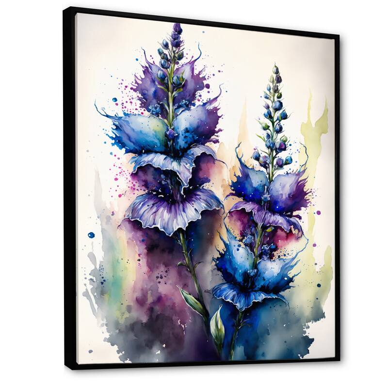 Designart "Blue And Purple Delphinium" Floral & Botanical Framed Canvas Art Print