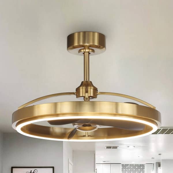 slide 2 of 14, 27" Modern Gold ABS 3-blade Fandelier Bladeless Ceiling Fan with Light and Remote