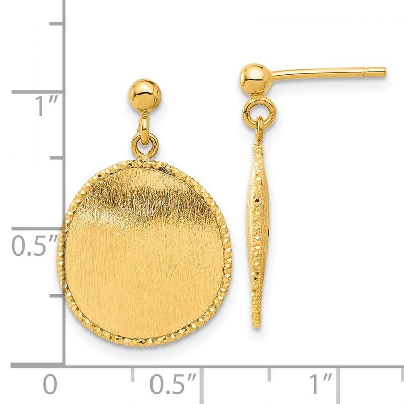 Curata 14k Yellow Gold Polished and Brushed Diamond cut Round Guardian Angel Post Earrings - 24.5x16.75mm
