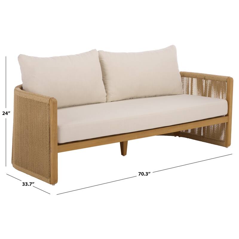 SAFAVIEH Couture Gale Teak & Hyacinth Patio Sofa - 70"W x 34"D x 24"H