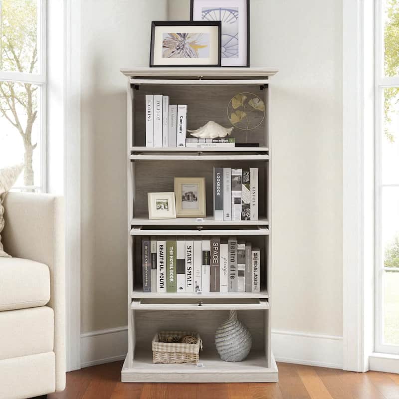 4-Tier Glass Display Cabinet with Flip-Up Doors, Curio Storage Showcase and Bookcase Organizer