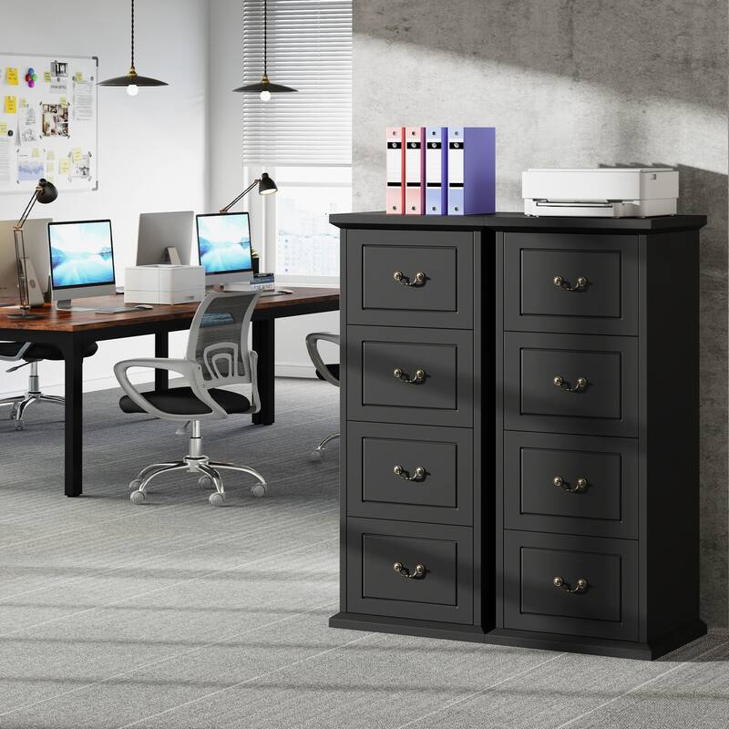 Wood File Cabinet, Tall Filing Storage Printer Stand for A4/Letter/Legal Size, Home Office Document Accent Cabinet