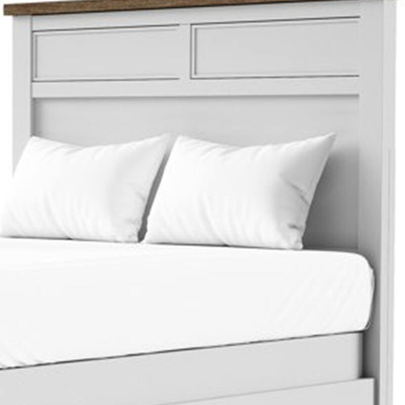 Tela Full Size Bed w Recessed Panel Headboard, Dark Brown Trim, White