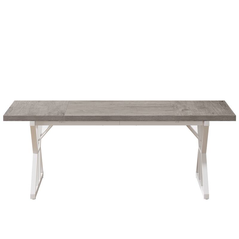 71" Dining Table for 6, Rustic Rectangular Kitchen Table with X-Trestle Metal Legs, Wood Top Dinner Table for Dining Room - Grey+White