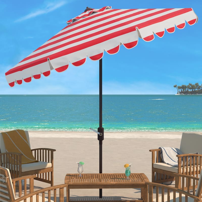 SAFAVIEH Nargiz Single Scallop Striped 9 Ft Crank Umbrella - Red/White