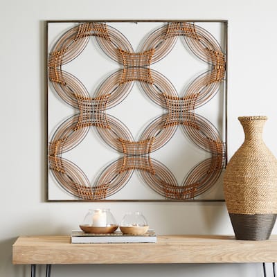 Brown Metal Quatrefoil Geometric Wall Decor with Black Frame