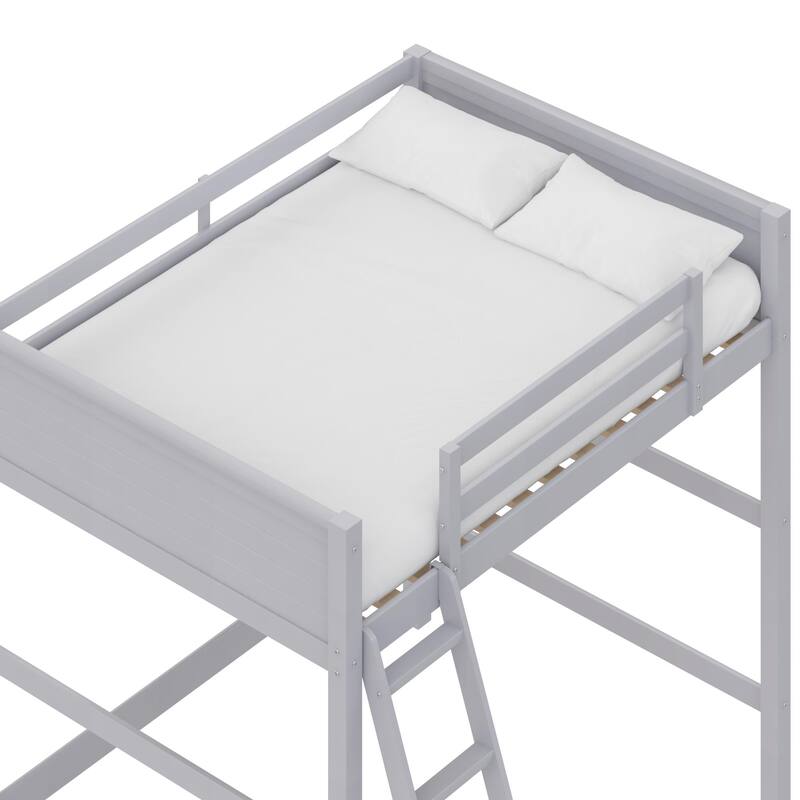 Full Size Loft Bed with Ladder and Guardrails for Kids, Space-Saving Design, Sturdy Wood Construction