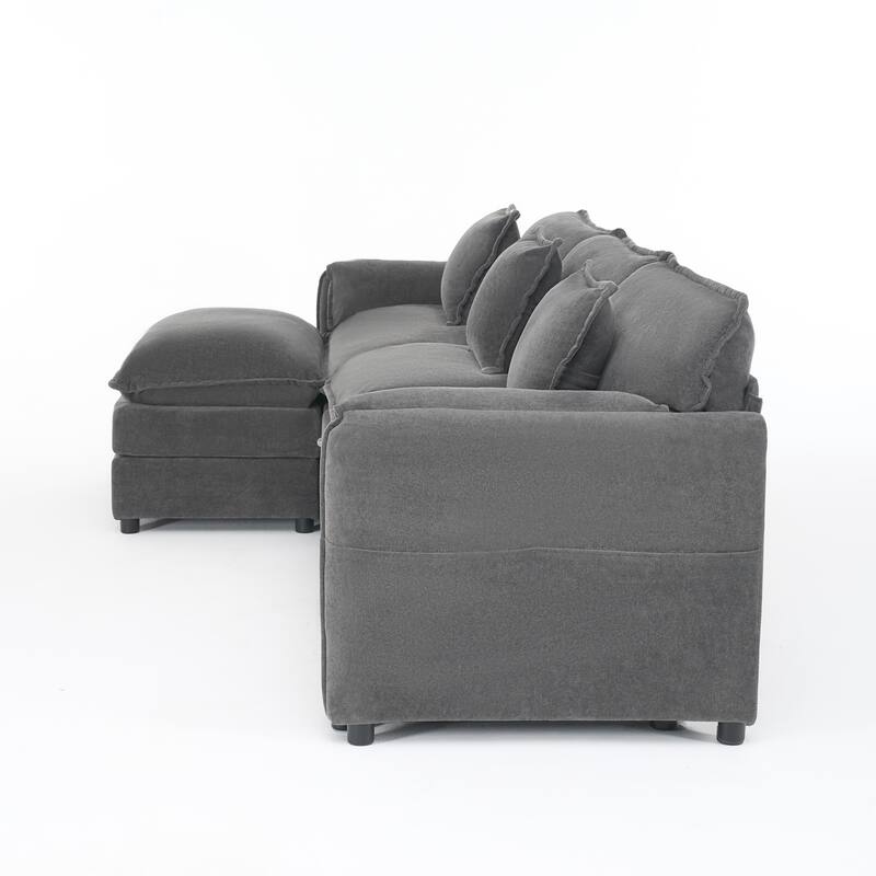 Modular Sofa DIY Combination Sofa for Living Room, Chenille Sectional Sofa Deep Seat Couch Set with Ottoman