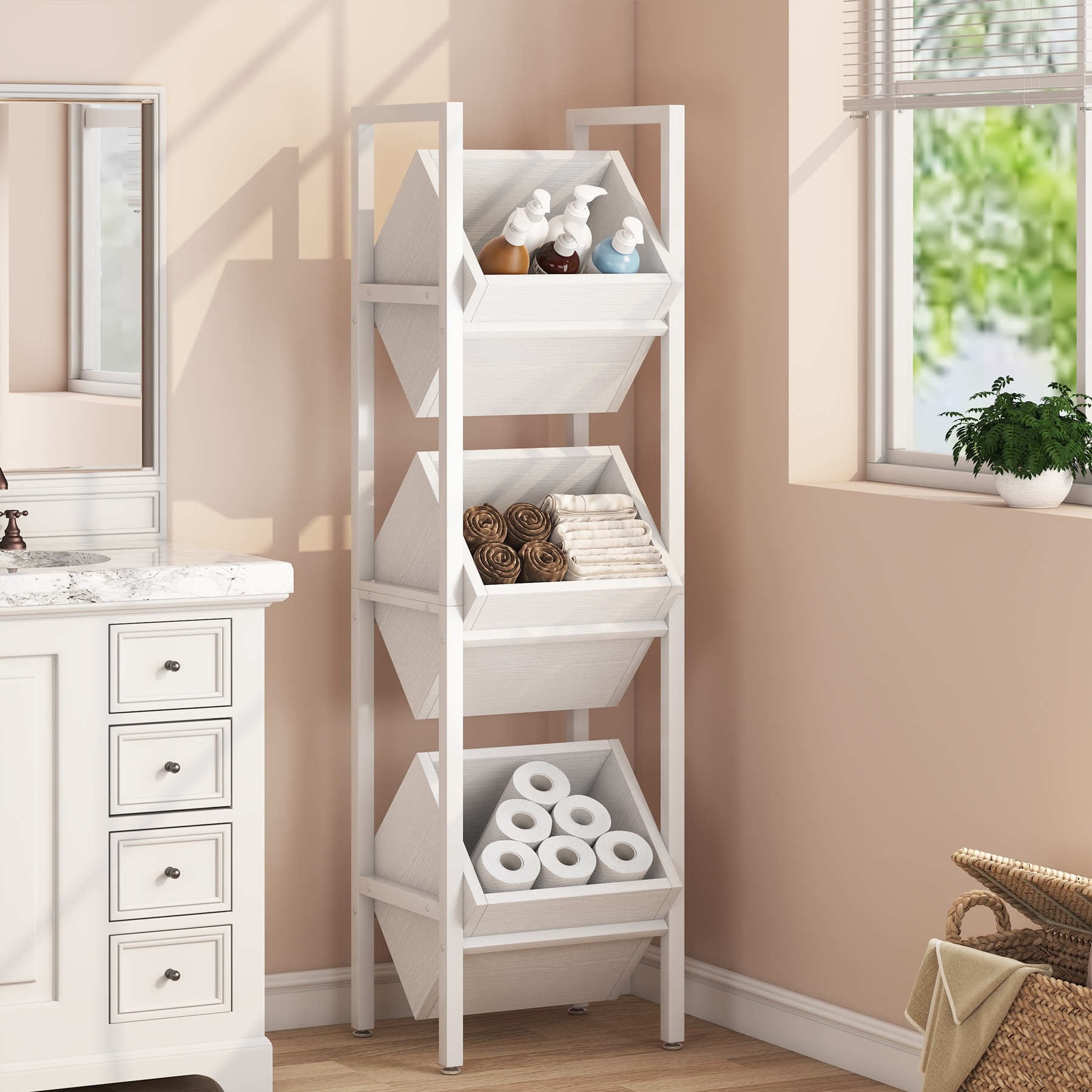 Vertical Standing Basket Storage Tower for Kitchen Bathroom Living