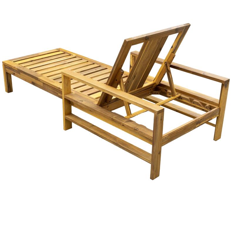 Outdoor Wood Lounge Chair with Adjustable Backrest for Gardens