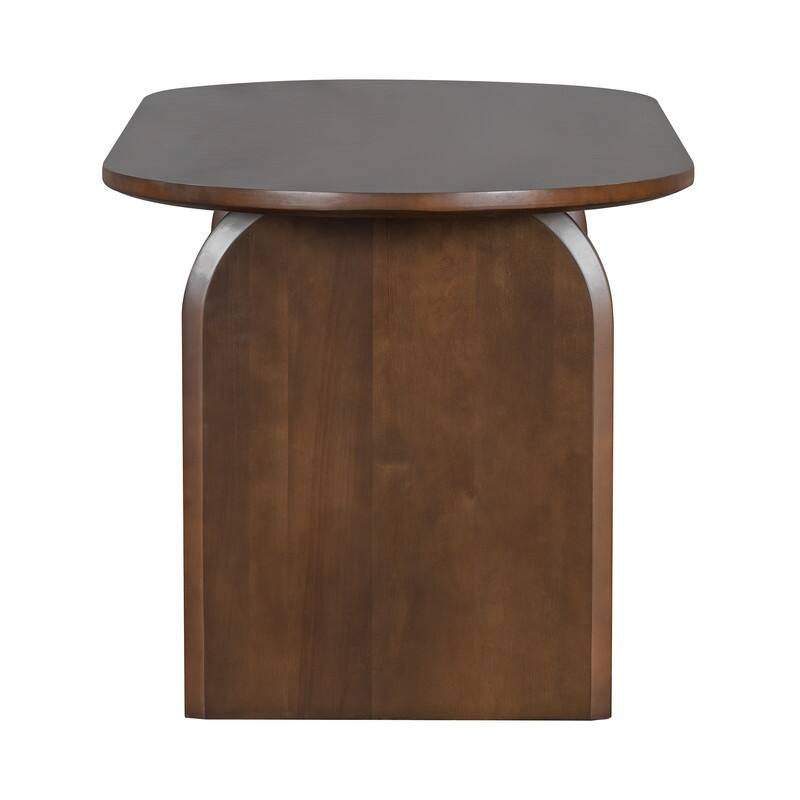 Oval Dining Table Set for 6 with Rattan Backrest Chair, 6-Piece Mid Century Modern Farmhouse Table with Chairs and Bench