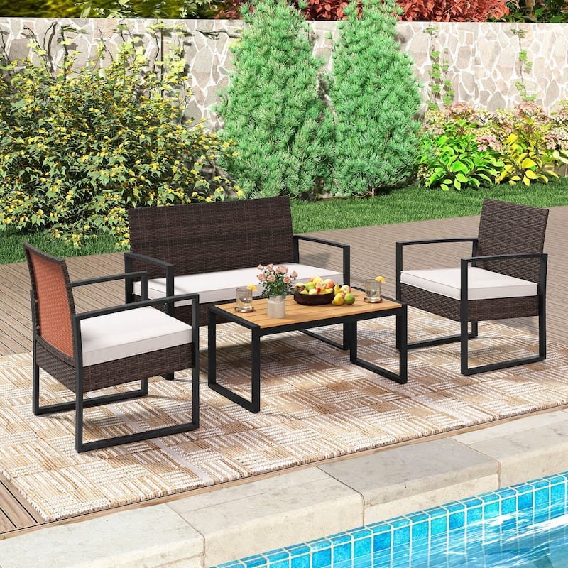 Costway 8 Piece Patio Furniture Set with Cushioned Chairs & Wood - See Details