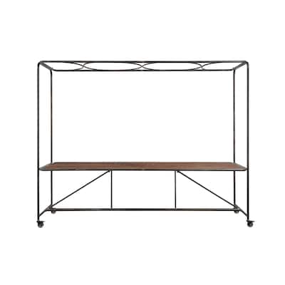 Wood Table with Metal Trellis on Caster Wheels