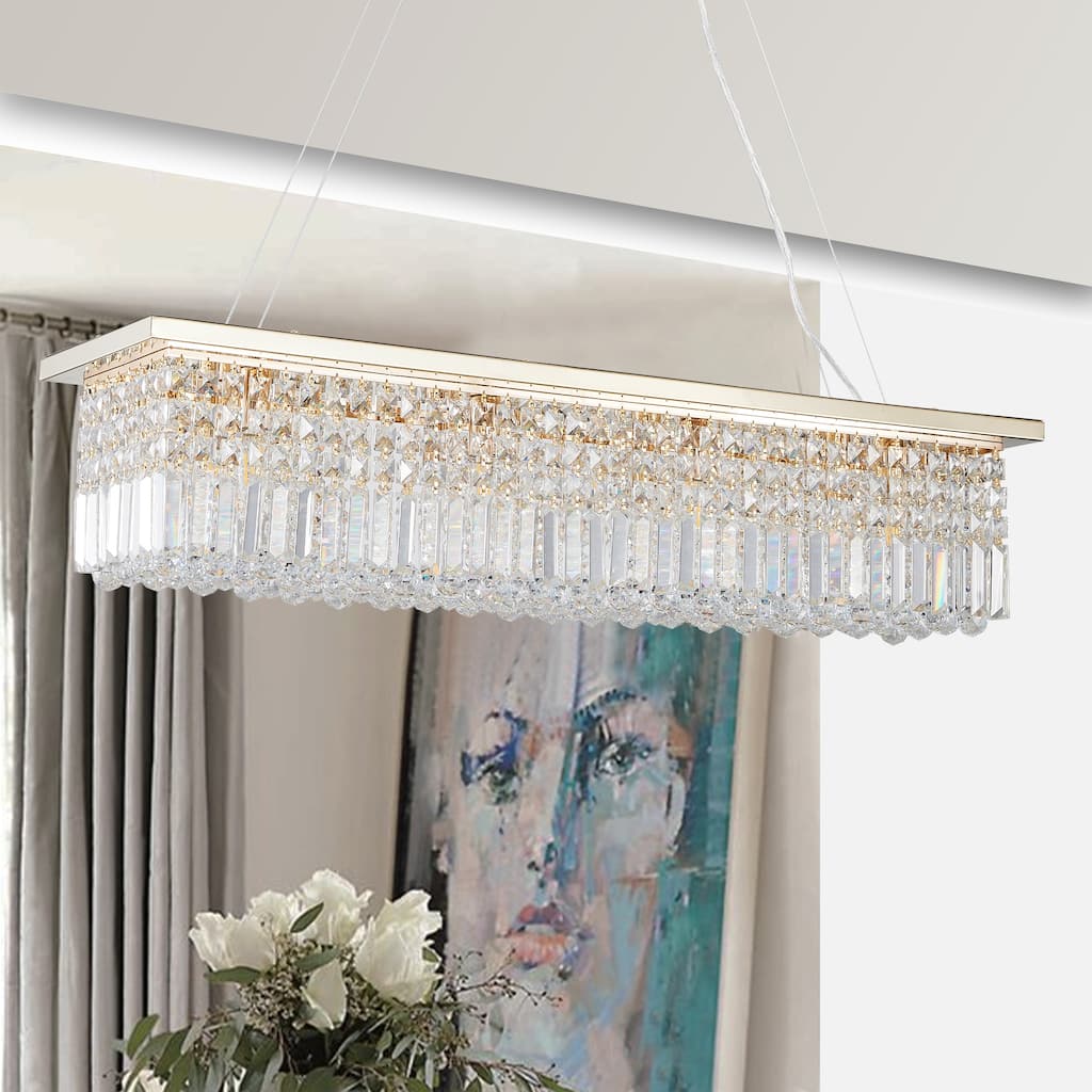 Modern Rectangular Crystal Chandelier 8-Light Pendant Lights for Dining Room (Bulbs Not Included)