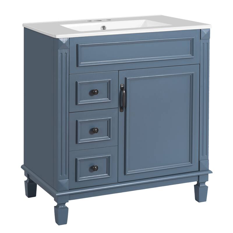 30" Bathroom Vanity with Ceramic Sink, Bathroom Storage Cabinet with 2 Drawers and Adjustable Shelf