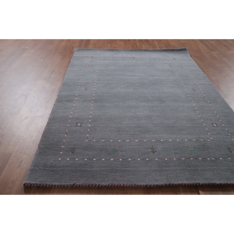 Handmade Gray Gabbeh Oriental Accent Rug Geometric Carpet - 5' 7'' X 4' 1''