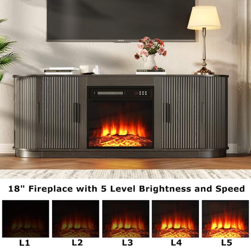 BOSSIN 60"Modern Electric Fireplace TV Stand with Fluted Panels, Adjustable Shelves, 5-Level Flame Brightness for TVs up to 70"