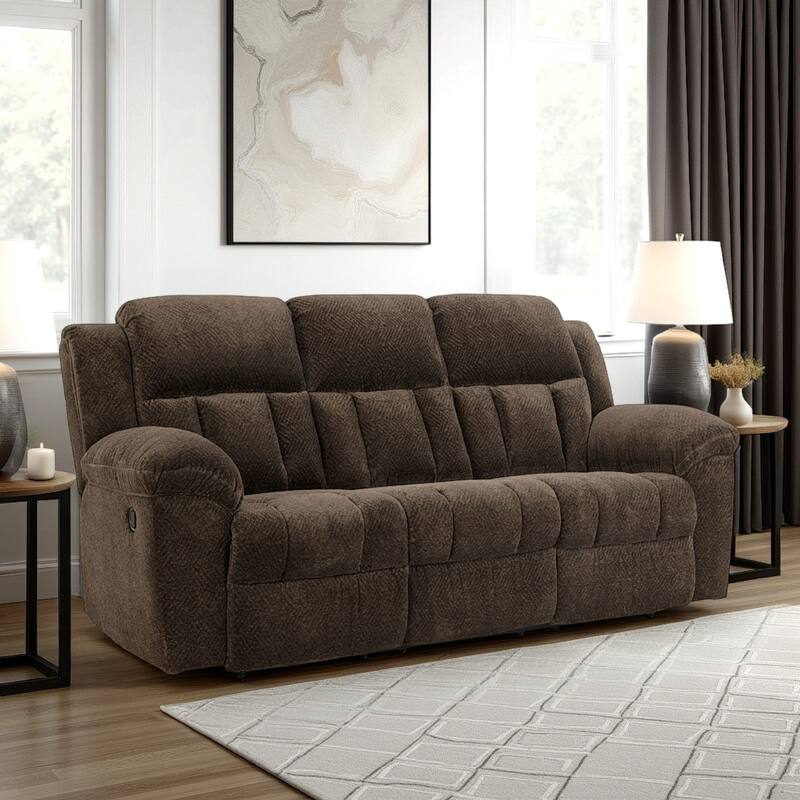 Briar Manual Reclining Sofa Brown Polyester, Pillow Top Arms, 91 Inch