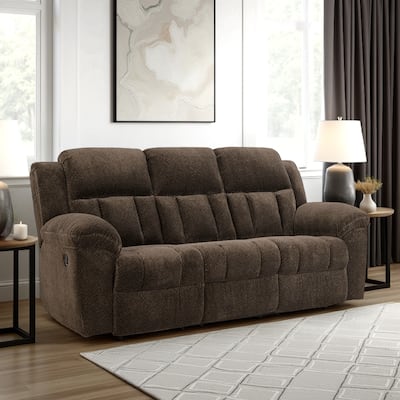 Briar Manual Reclining Sofa Brown Polyester, Pillow Top Arms, 91 Inch
