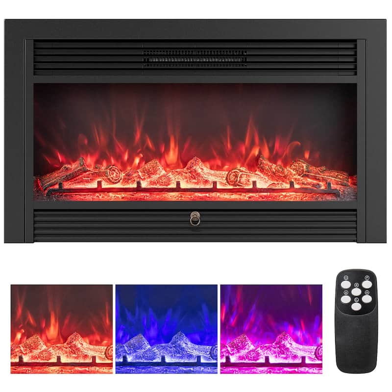 Costway 36" Electric Fireplace Insert 1500W Recessed Fireplace - See Details - Black - See Details