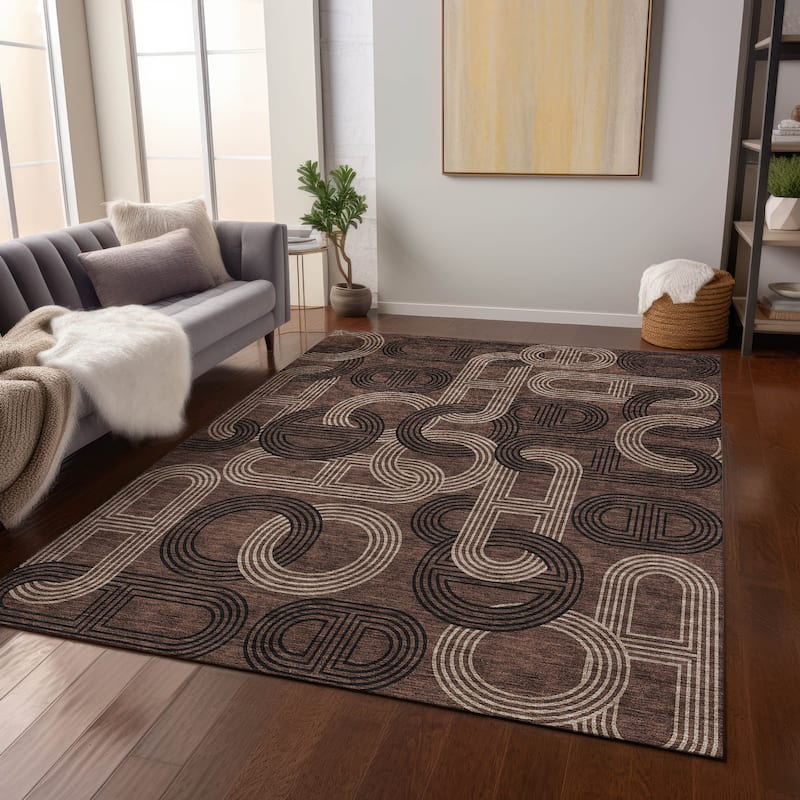 Machine Washable Indoor/ Outdoor Contemporary Geo Chantille Rug