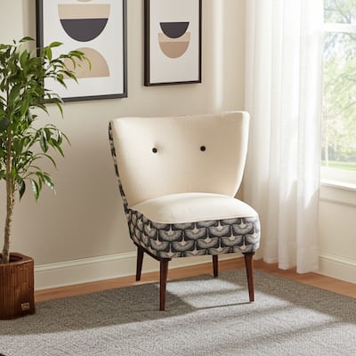 HomeRoots 30" Cream Charcoal and Brown Geometric Tufted Wingback Chair - 29.5 in. x 30 in. x 26 in.