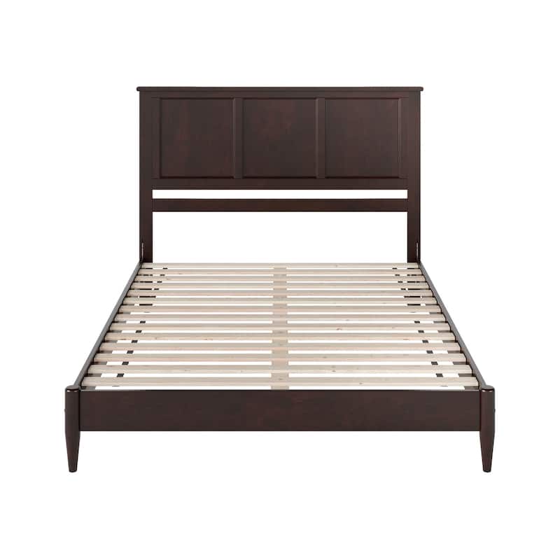 Rustic Platform Bed - Queen Size Wood Bed Frame, Low Profile, USB Charging, Modern Bedroom Furniture