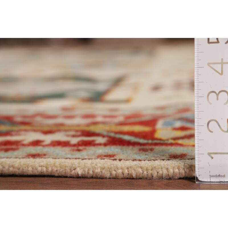 Geometric Heriz Serapi Indian Area Rug Hand-Knotted Wool Carpet - 8'11" x 12'0"