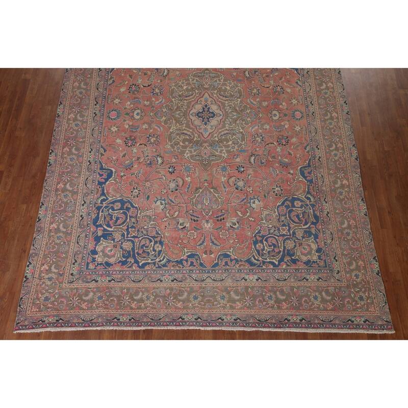 Traditional Mashad Persian Vintage Area Rug Hand-knotted Wool Carpet - 8'10" x 12'7"