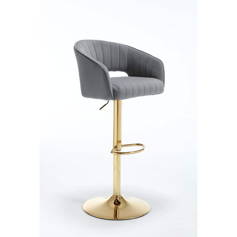Velvet Bar Chair with Adjustable Height, Counter Height Chair with Footrest, Kitchen Island Stools with Armrest