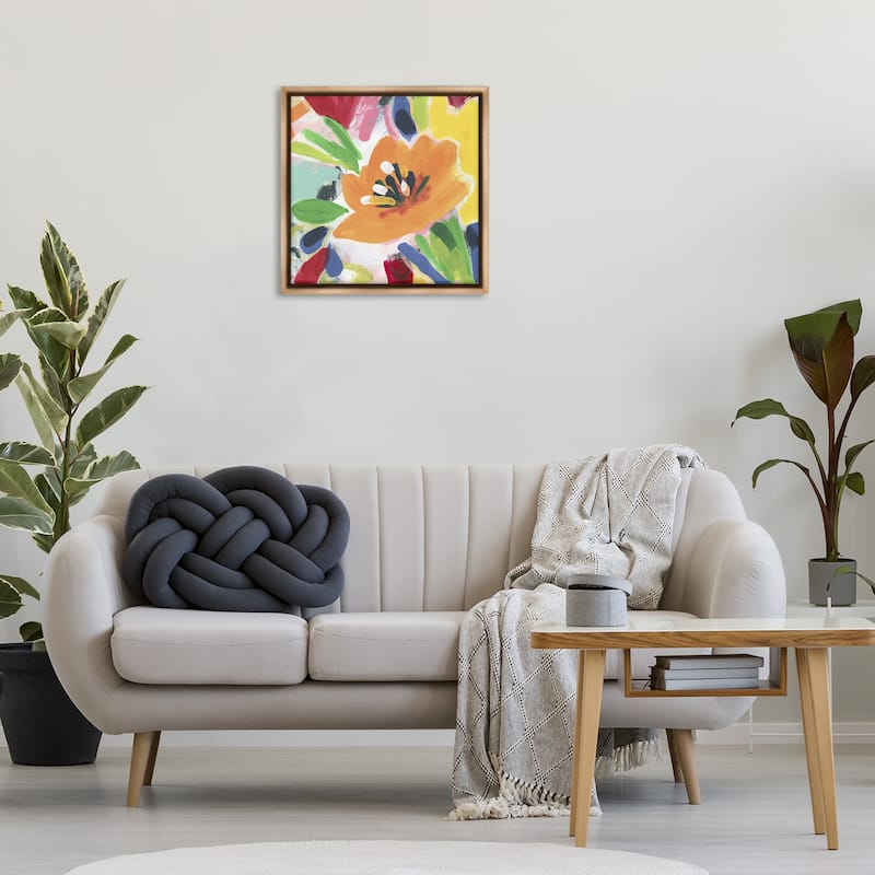 Stupell Vivid Orange Flower Impressions Framed Floater Canvas Wall Art Design By June Erica Vess