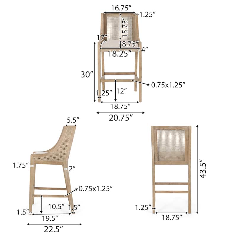 French Country Breck Upholstered Barstools with Cane Backrest (Set of 2) - 30-inch Seat Height by Christopher Knight Home