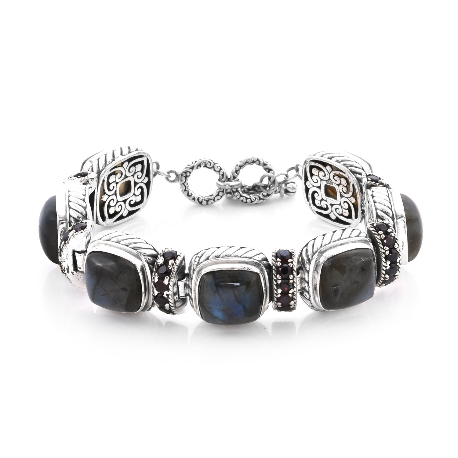 Shop Sterling Silver Labradorite Garnet Bracelet Size 7 25 Inch Ct 84 66 Bracelet 7 25 On Sale Overstock 31877836