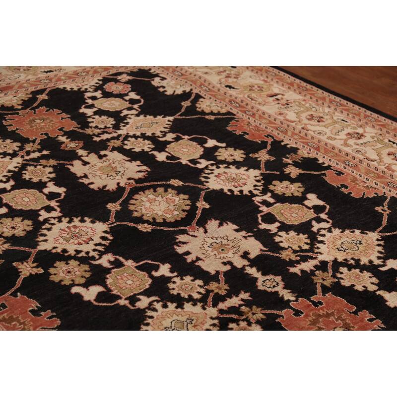 Hand Knotted Oriental 100% Wool Carpet Traditional All-Over Black Peshawar Area Rug - 10' 0'' X 7' 10''