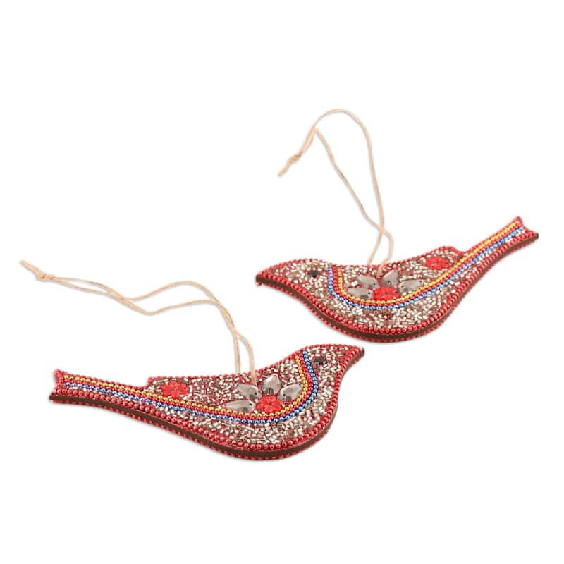 Novica Handmade Birds Of Bollywood Beaded Wood Ornaments (Set Of 4