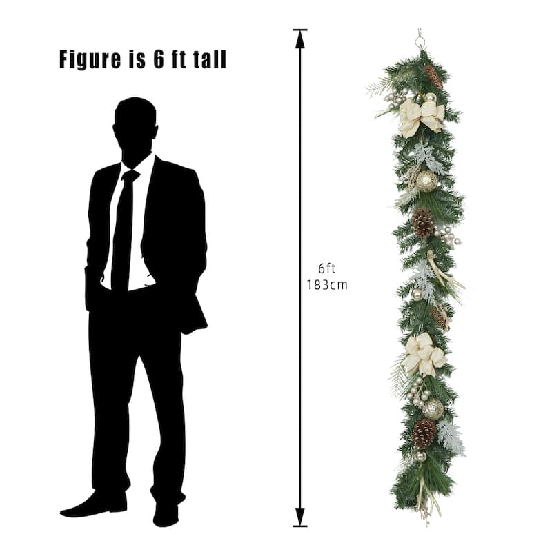 Gold Christmas Garland with Lights, 6 ft - 6 ft