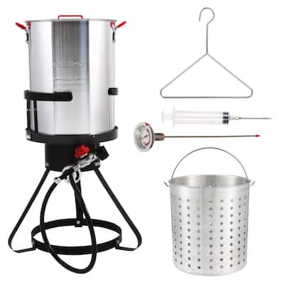 Aluminum Turkey Deep Fryer Pot with Injector Thermometer Kit and 54, 000 BTU Outdoor Propane Stove Burner Stand - N/A